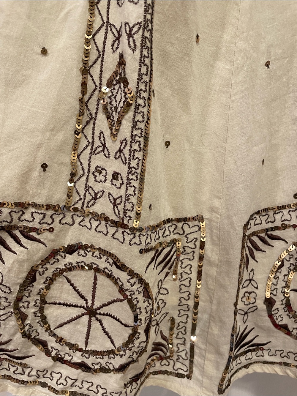 Soft Surroundings Cream Maxi Skirt with Brown Embroidered Stripes - Picture 6 of 7